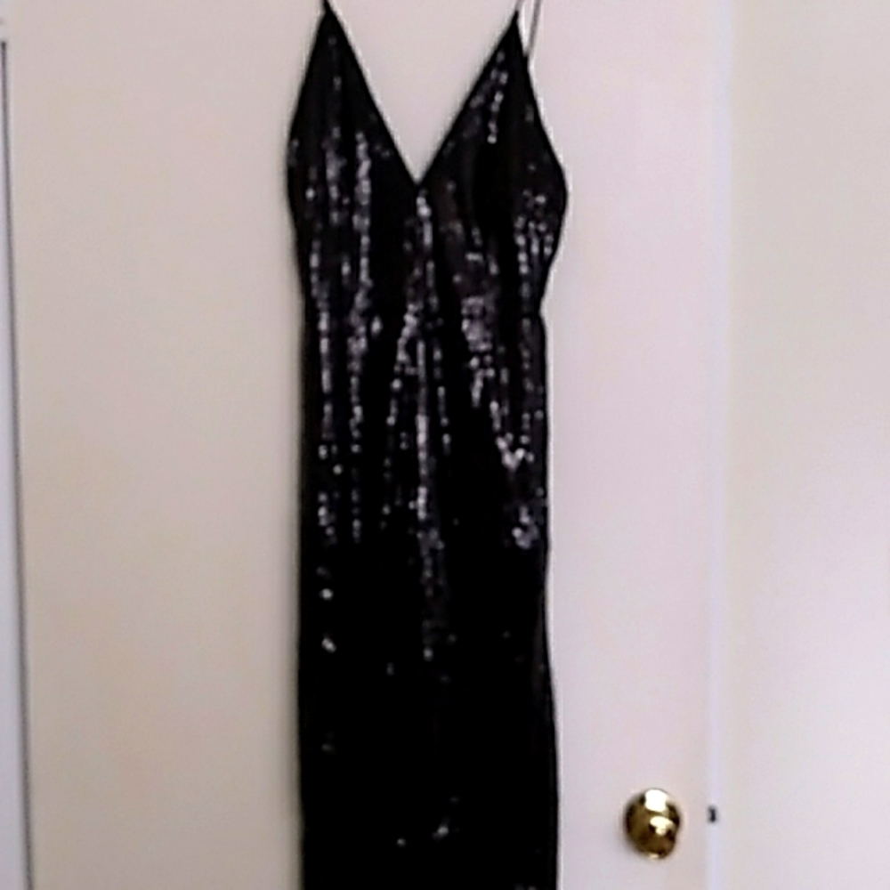 Pretty little thing black Sequin jumpsuit sz 8